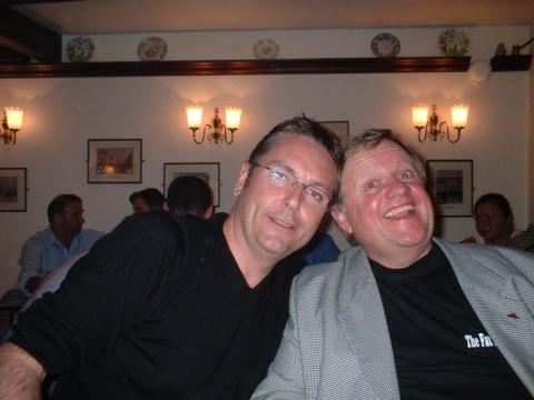 Comedians Dave Lee and Brian Conolly at a after show party