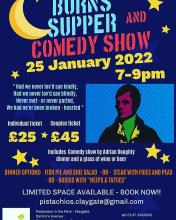 Ra OLE mT PLU Ce agus aT UCSMCey ea STU TPA MOR ea UO Tee Mey em ELEC OEP a se TCU ee Individual ticket Couples ticket £25 * £45 x Includes Comedy show by Adrian Doughty *, Ws NU dinner and a glass of wine or beer UNS eS STC a ea Le Us SUCH baa ca CU La LIMITED SPACE AVAILABLE - BOOK NOW!! pistachios.claygate@gmail.com aren a AYA Peat COR Lay 7}