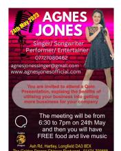Performer/ Entertainer 07727080462 i agnesjonessinger@gmail:com www.agnesjonesofficial.com You are invited to attend a Qoin Presentation, explaing the benifits of utilising your business into getting more bussiness for your company The meeting will be from 6:30 to 7pm on 24th May and then you will have FREE food and live music Dragon Ash Rd, Hartley, Longfield DA3 8EX ba cy SY as Fd 1 re BY ge | OE an YR? Seep ee OM OY Ee ee lage